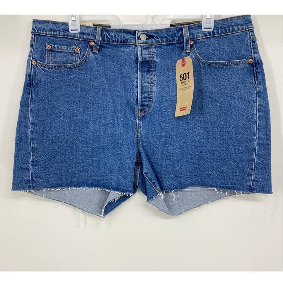 Levi's 501 Blue Denim Button Fly High Rise Cut Off Jean Shorts NEW 20W - Picture 1 of 12